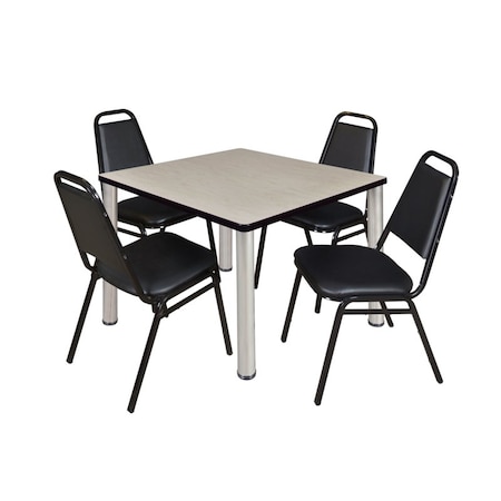 Kee Kee Square Table & Chair Set, Wood, Metal, Vinyl Top, Maple TB4242PLBPCM29BK